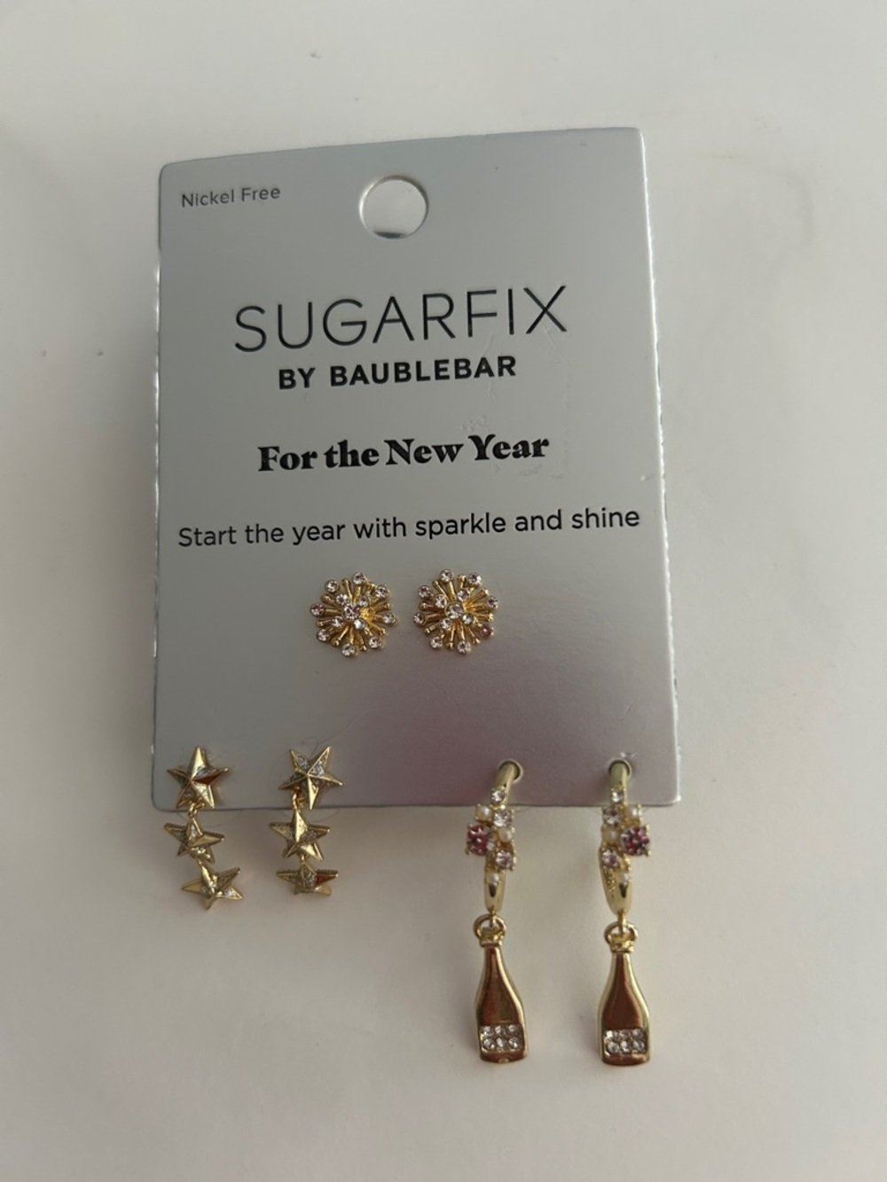 Sugarfix by Baublebar Earrings Set Gold Stars, Champagne & Sparkle - 3 Pairs NWT